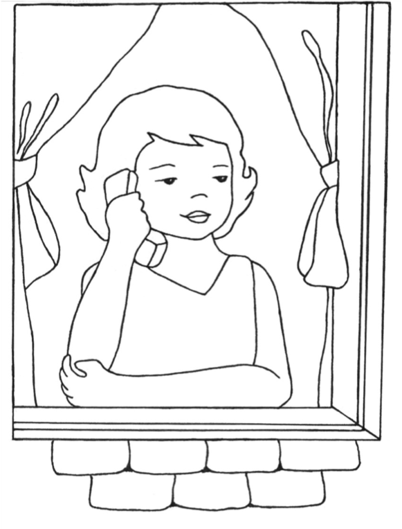 Girl on Phone in Window
